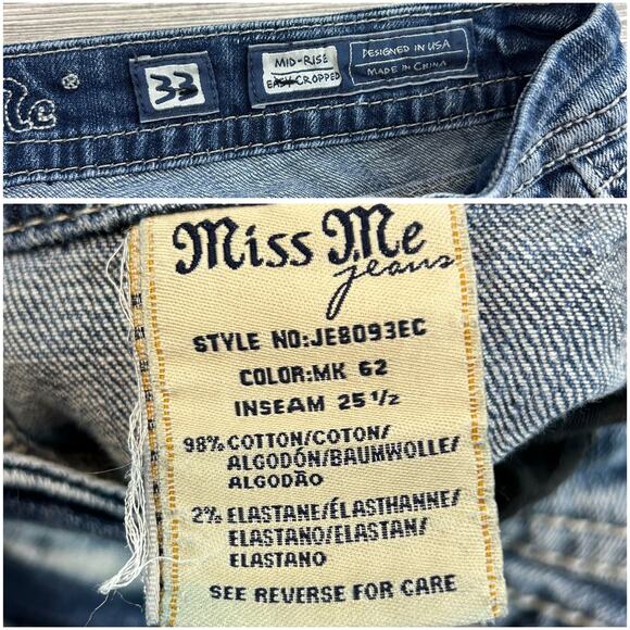 Miss Me Mid-Rise Easy Cropped Jeans Size 33 Y2K Style - Picture 3 of 7